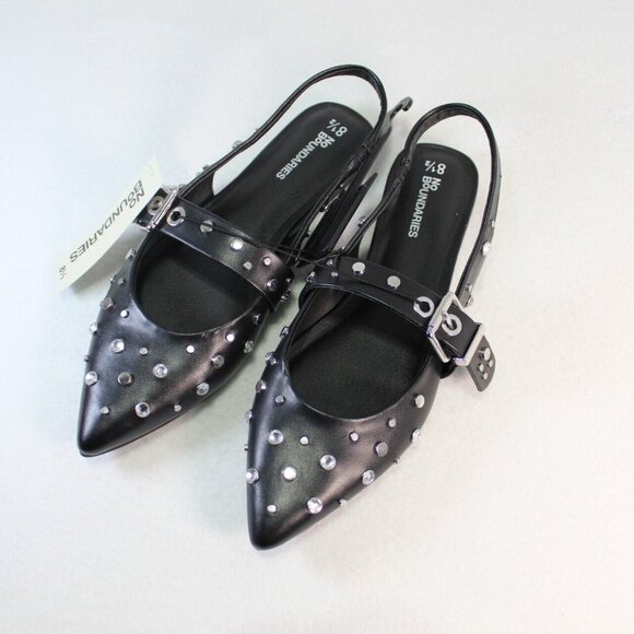No Boundaries Studded Sling Back Pointed Toe Flats Shoes Women's Black - Picture 1 of 5